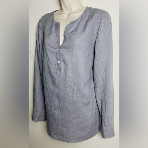 Jones New York Womens 100% Linen Popover Tunic Top Size M Gray L/S Roll Tab - Picture 5 of 13